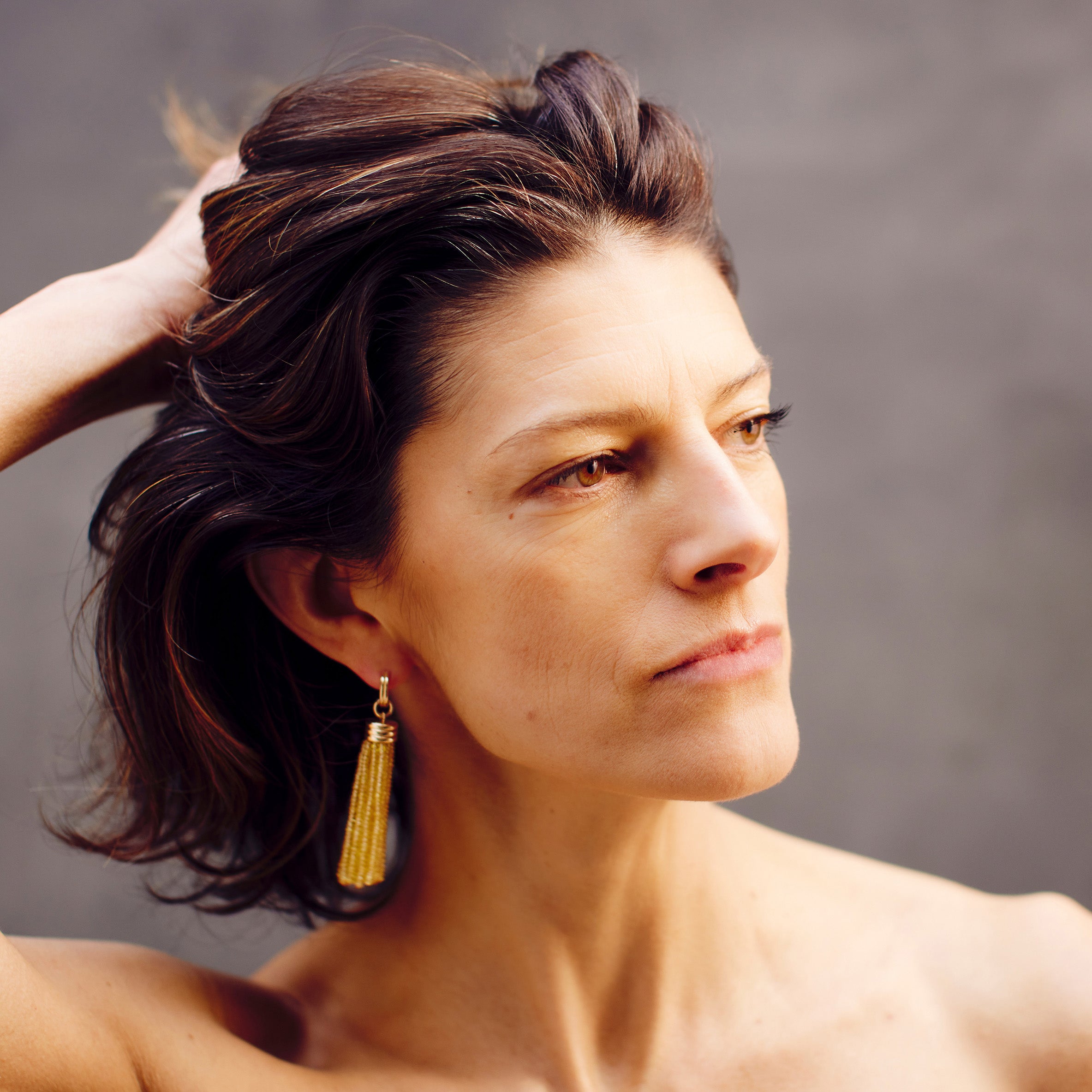 Triple Tassel Yellow Sapphire Rondelles Earrings with Double Huggies, 18K Yellow Gold