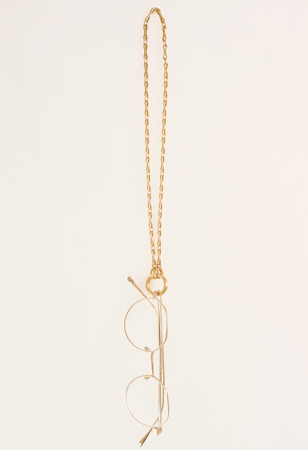 Convertible Column Chain Necklace 18K Yellow Gold, Medium Link, 25" with Double Key Ring