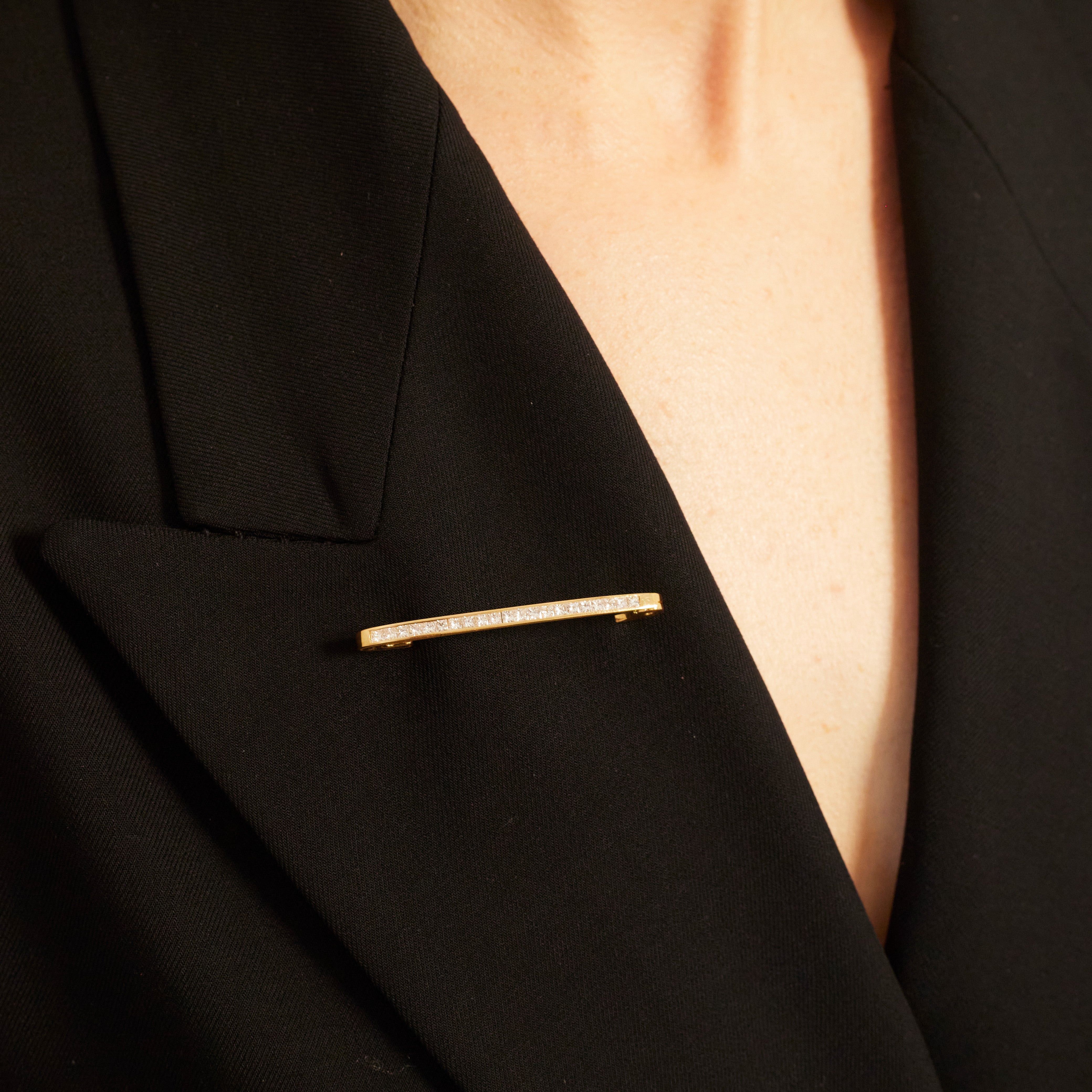 Diamond Tie Pin Brooch, 18k Yellow Gold