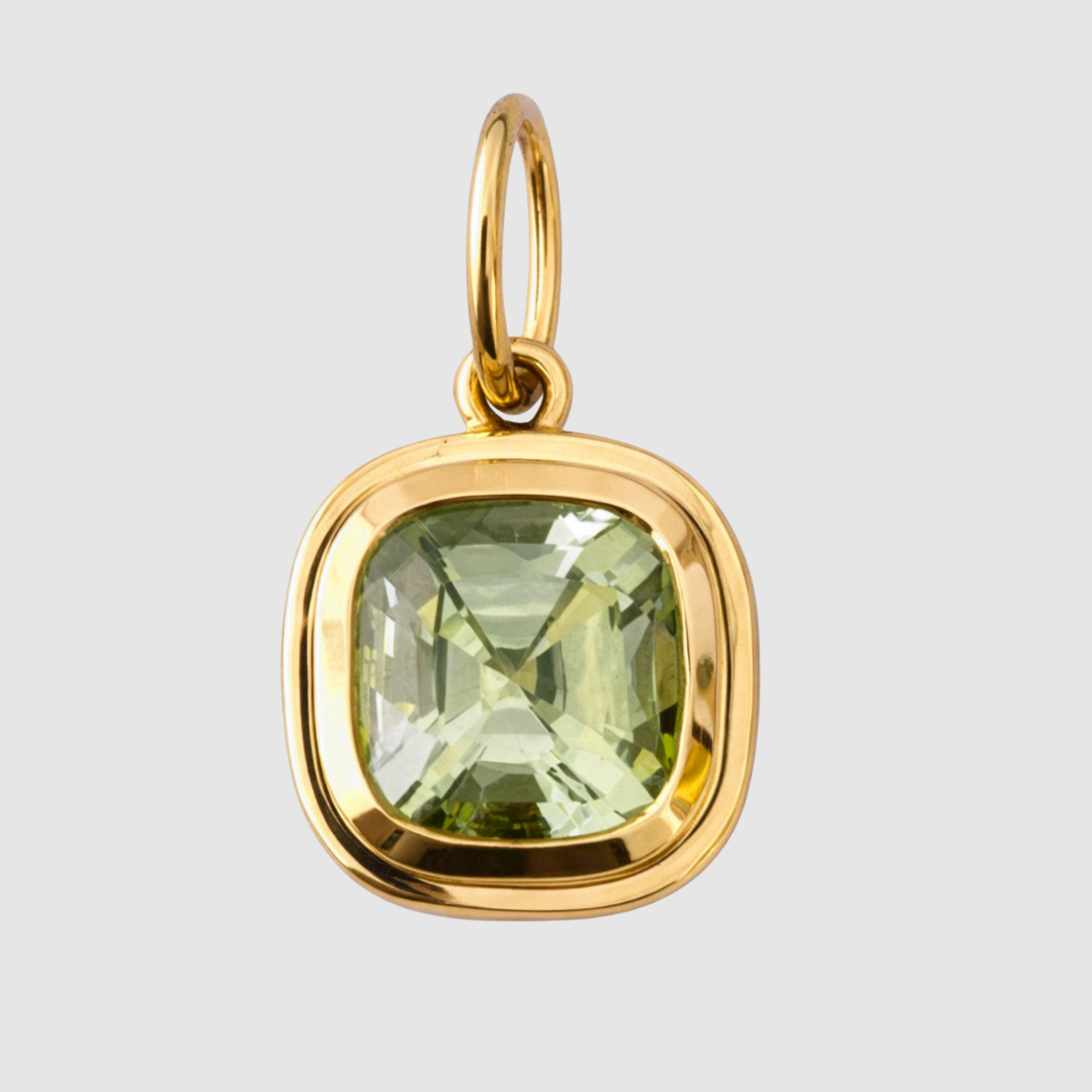 Green Tourmaline Cushion Bezel Set Pendant, 18K Yellow Gold