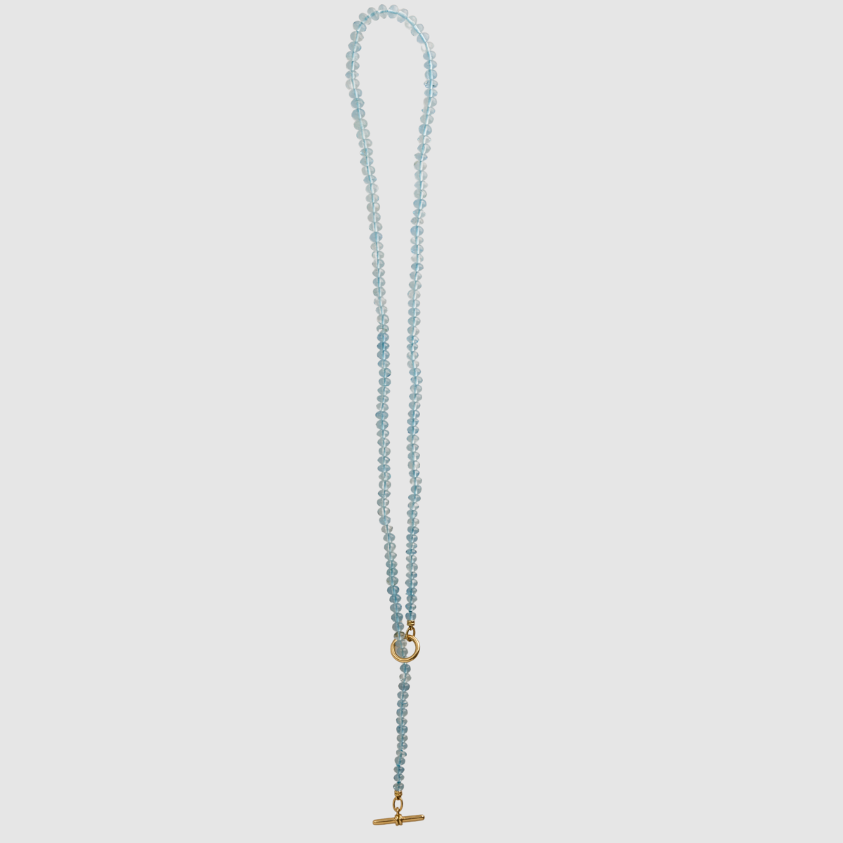 Rondelle Toggle Aquamarine Necklace 18K Yellow Gold, 20"