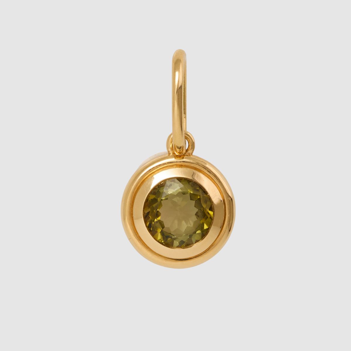 Green Tourmaline Round Bezel Set Pendant, 18K Yellow Gold, 2cts