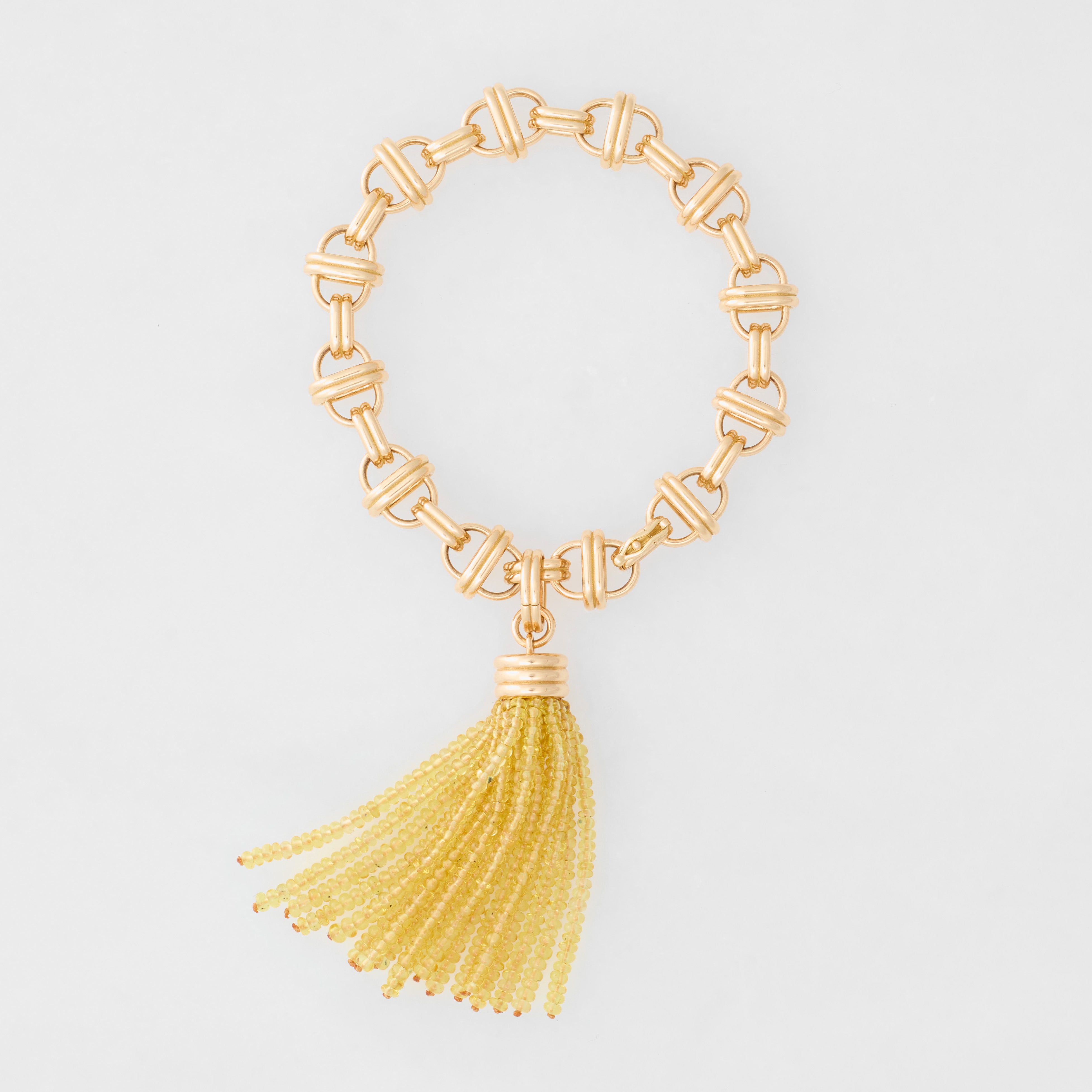 Triple Tassel Yellow Sapphire Tassel Pendant with Oval Link Bracelet 7.75" Large, 18K Yellow Gold