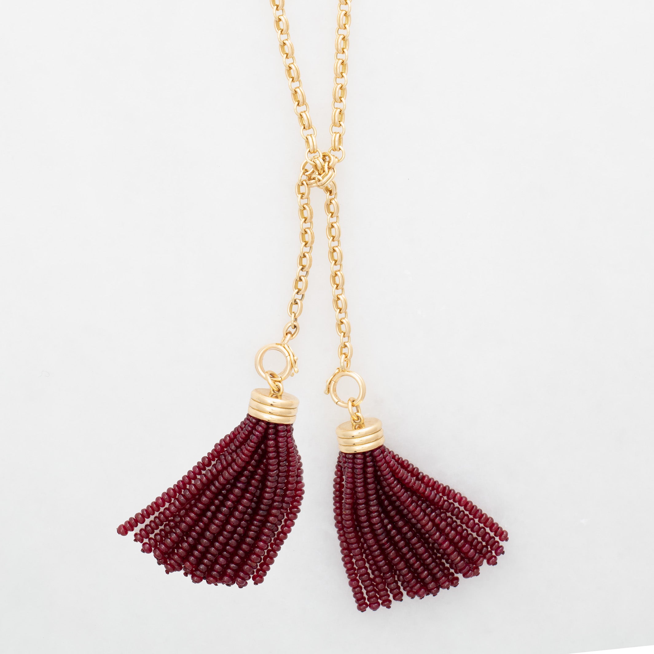Sautoir Double Convertible Ruby Necklace 18K Yellow Gold, Medium Link, 32"