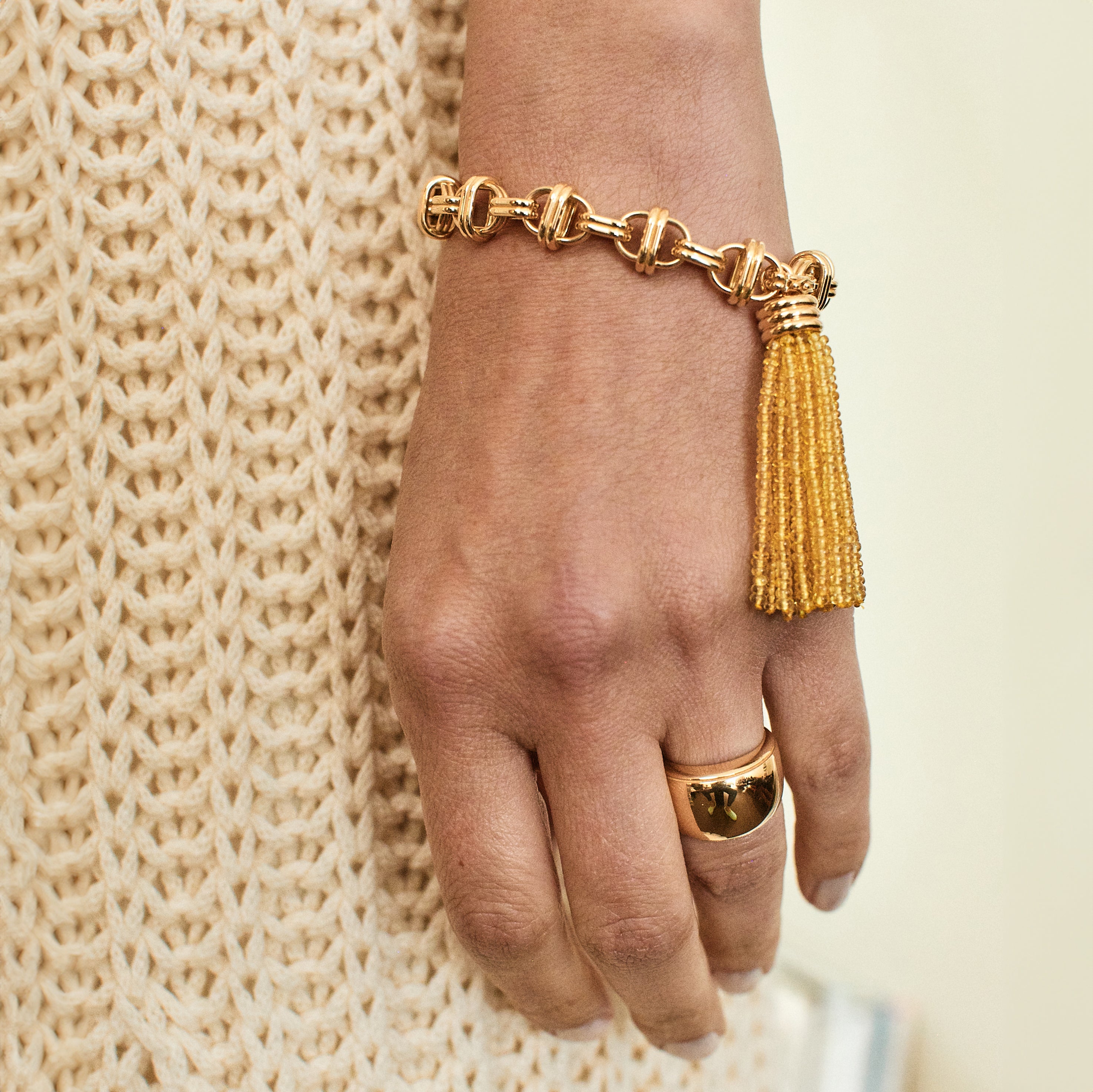 Triple Tassel Yellow Sapphire Tassel Pendant with Oval Link Bracelet 7.75" Large, 18K Yellow Gold