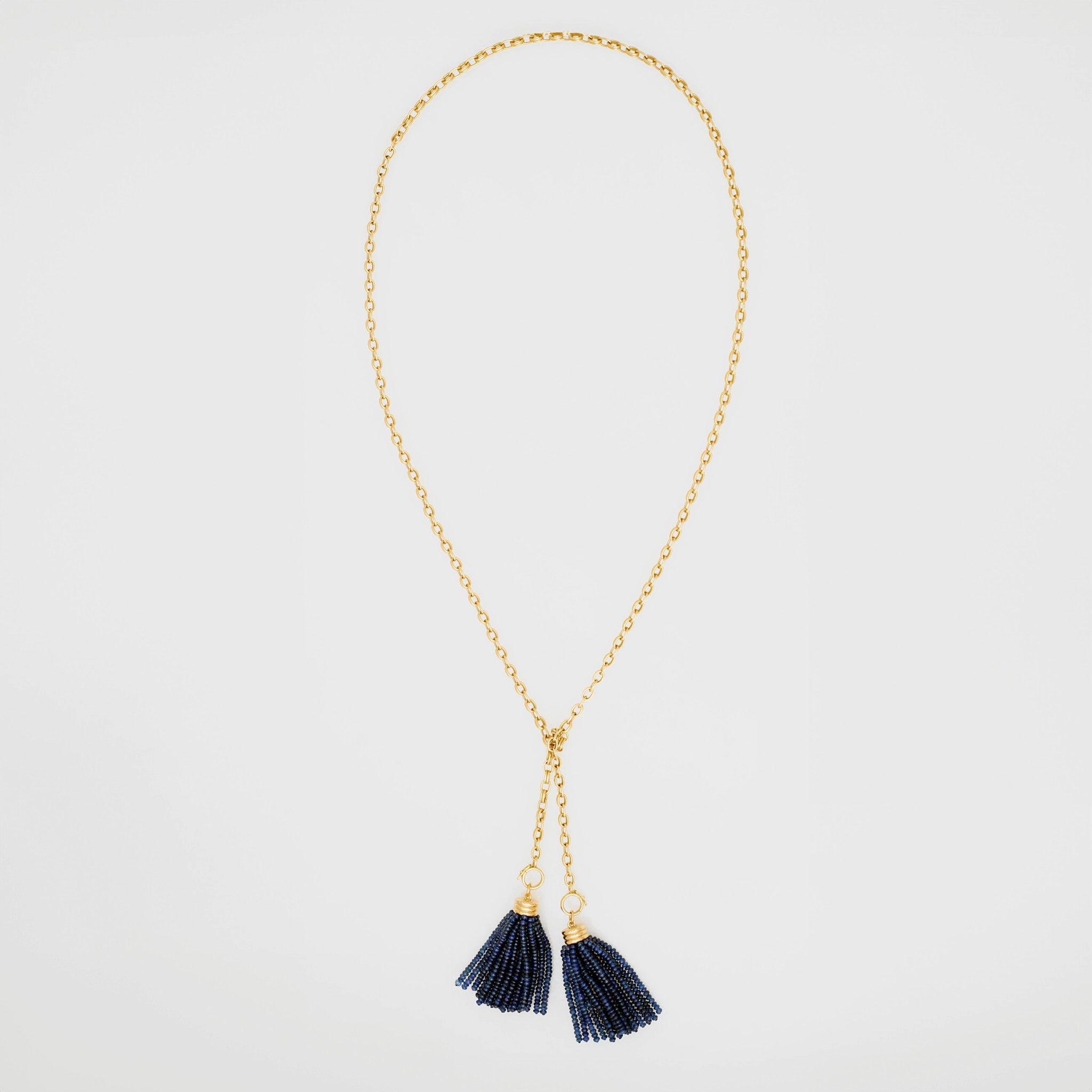 Sautoir Double Convertible Blue Sapphire Necklace 18K Yellow Gold, Medium Link, 32"