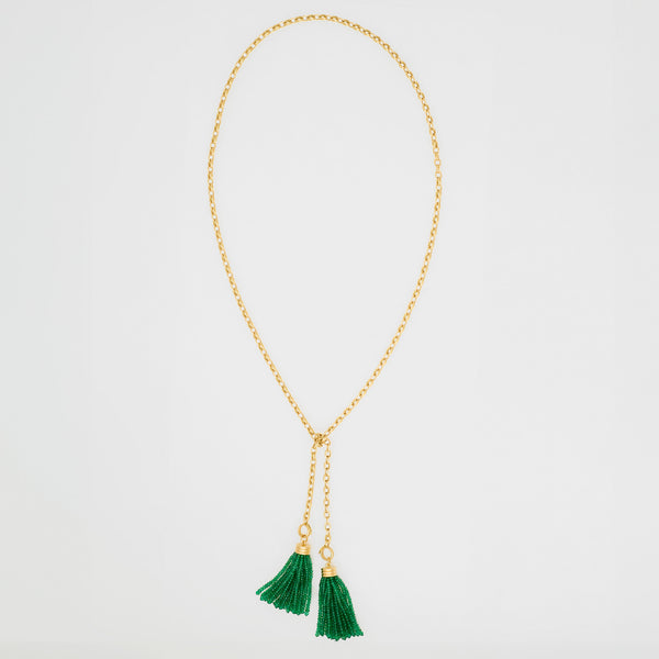 Sautoir Double Convertible Emerald Necklace 18K Yellow Gold, Medium Link, 32"