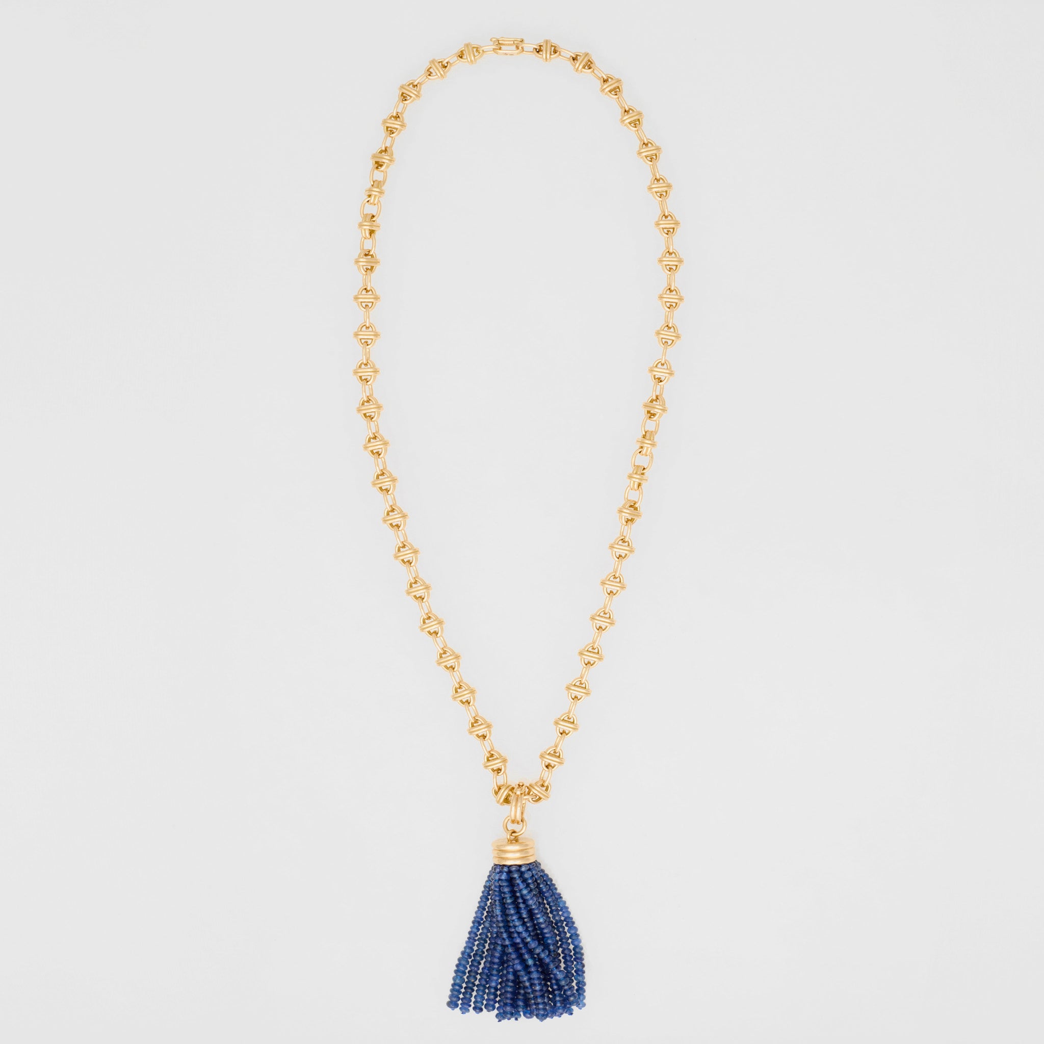Triple Tassel Blue Sapphire Rondelles Pendant, 18K Yellow Gold