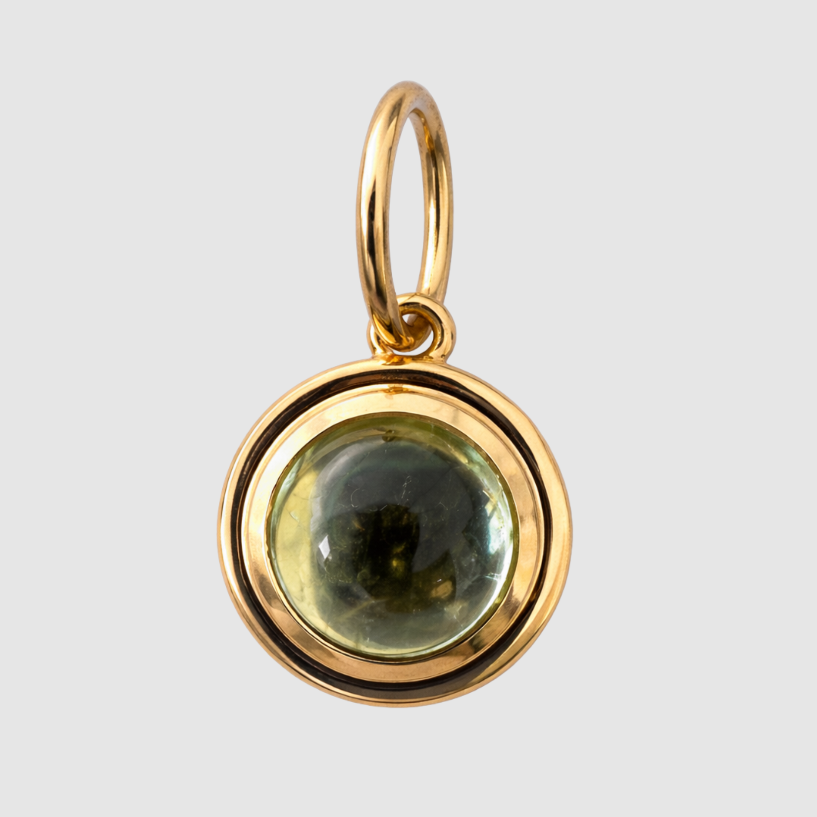Green Tourmaline Round Cabochon Bezel Set Pendant, 18K Yellow Gold