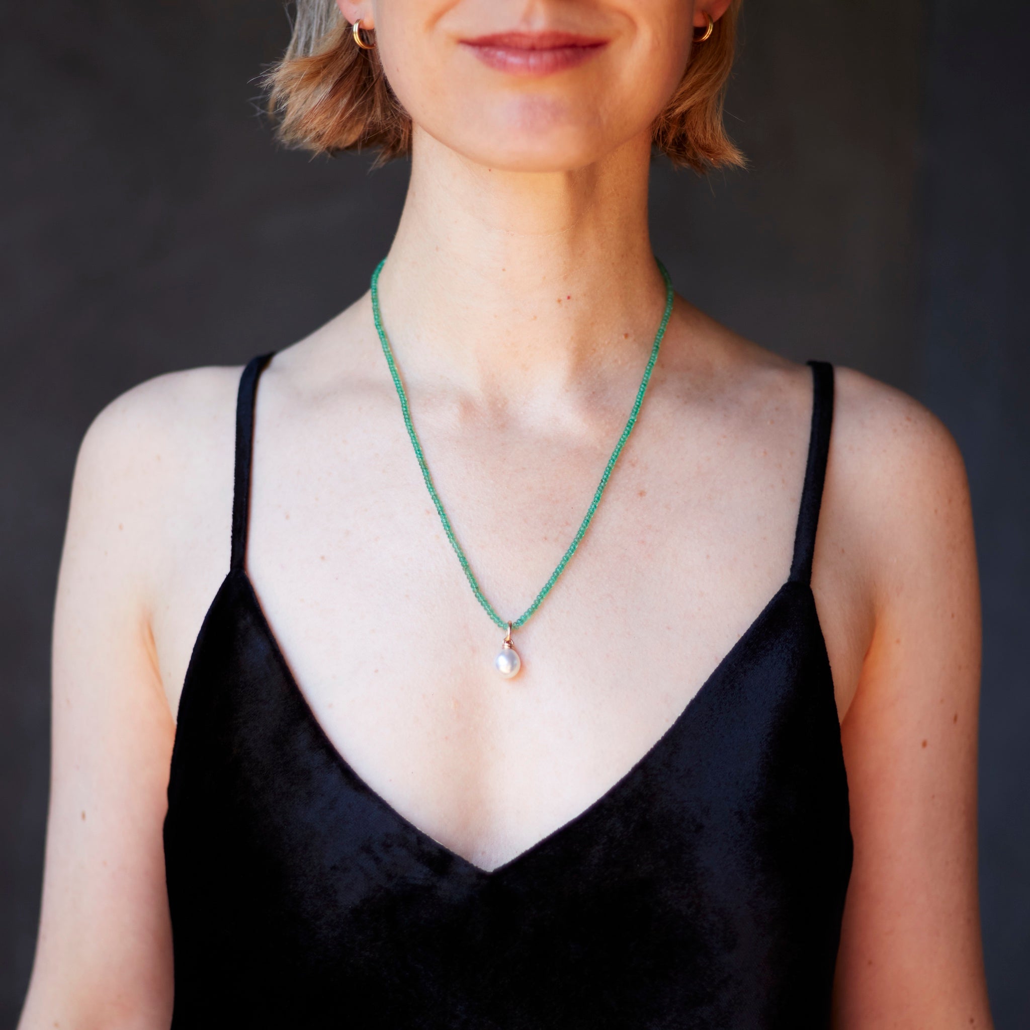 Rondelle Emerald Necklace 18K Yellow Gold, 20"