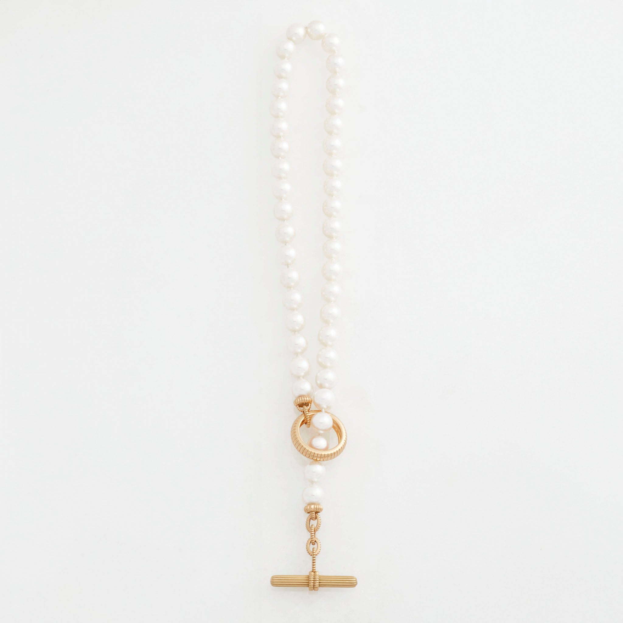 Akoya Pearl Barre Link Toggle Necklace 18K Yellow Gold, 16"