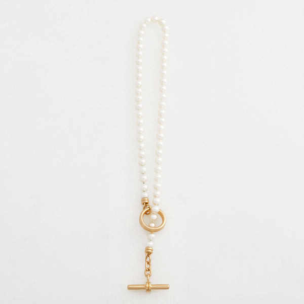 Akoya Pearl Double Link Toggle Necklace 18K Yellow Gold, 16"