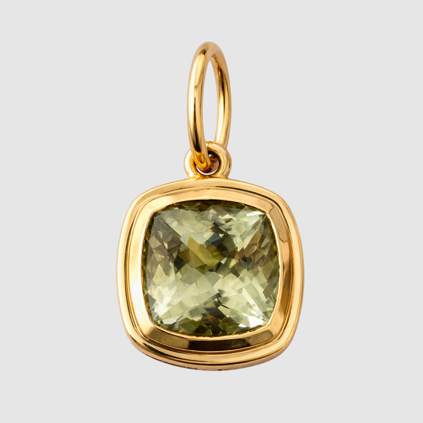 Green Tourmaline Cushion Bezel Set Pendant, 18K Yellow Gold