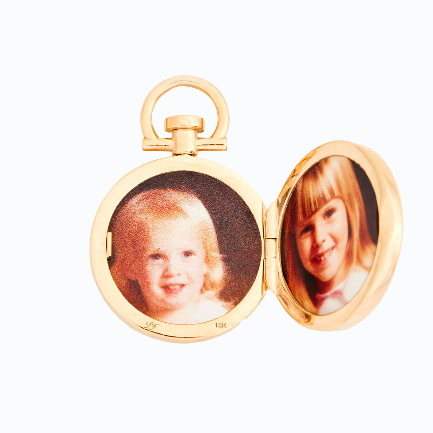 Reversible Circle Tiger's Eye Photo Locket 18k Yellow Gold (One side stone, one side barre)