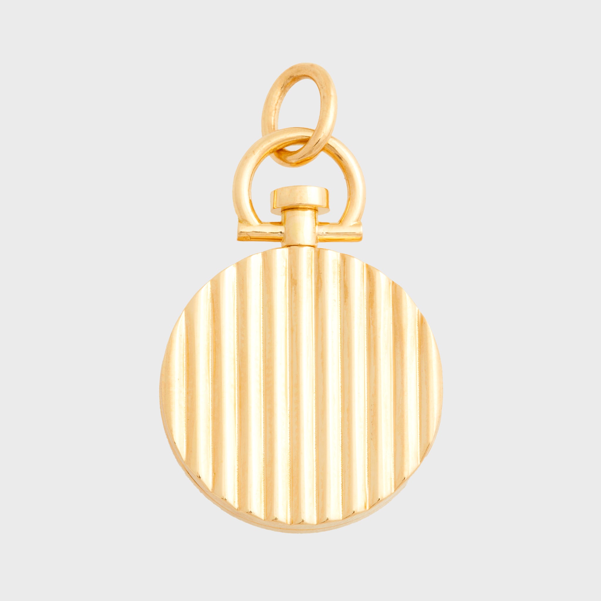 Reversible Circle Tiger's Eye Photo Locket 18k Yellow Gold (One side stone, one side barre)