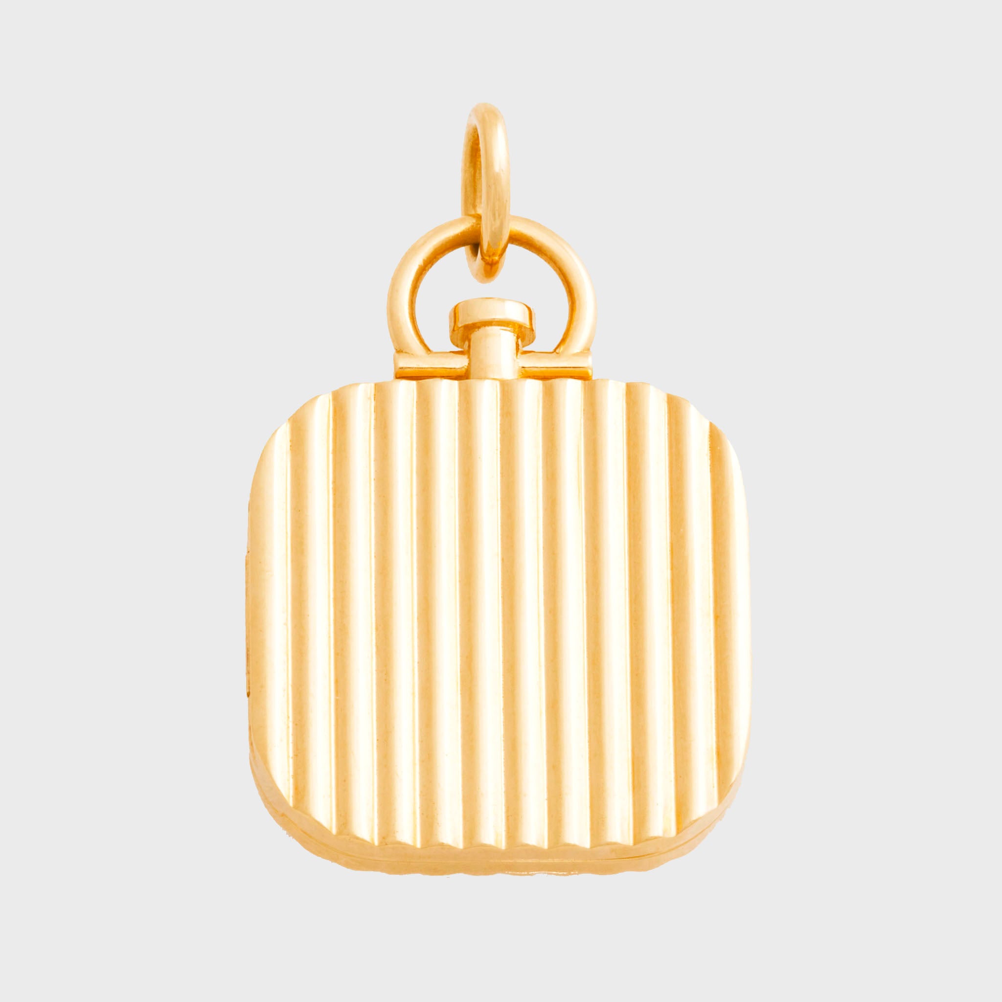 Reversible Square Nephrite Jade Barre Photo Locket 18k Yellow Gold (One Side Stone, One Side Barre)