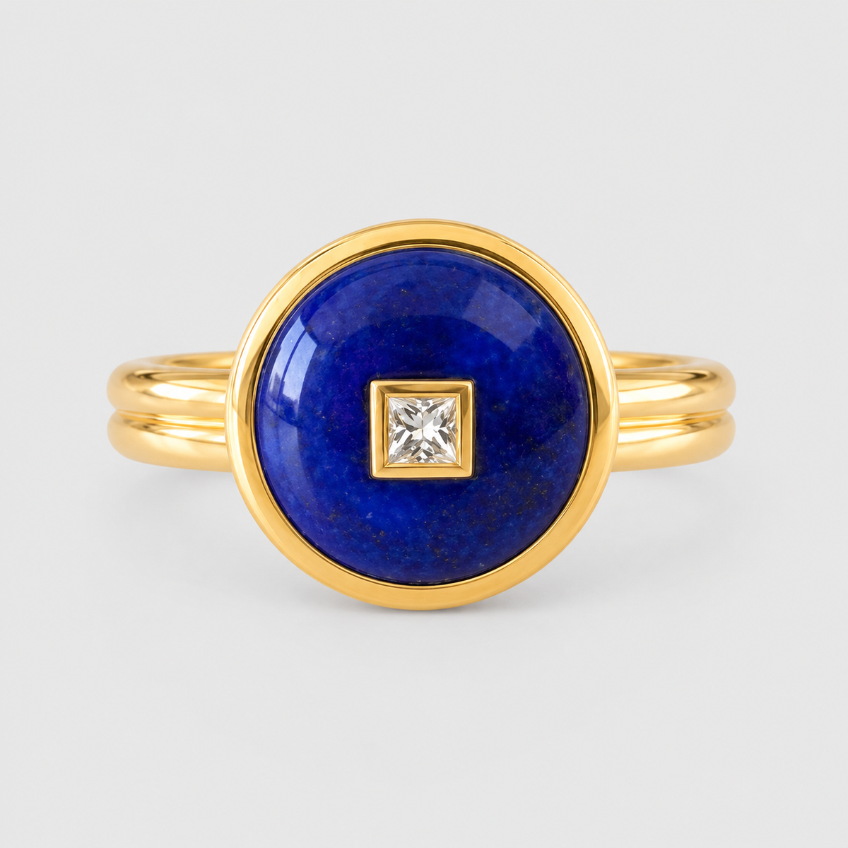 Diamond Lapis Lazuli Double Band Ring, 18K Yellow Gold