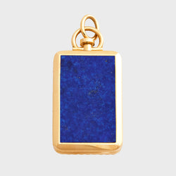 Reversible Rectangle Lapis Lazuli Barre Photo Locket 18k Yellow Gold (One Side Stone, One Side Barre)