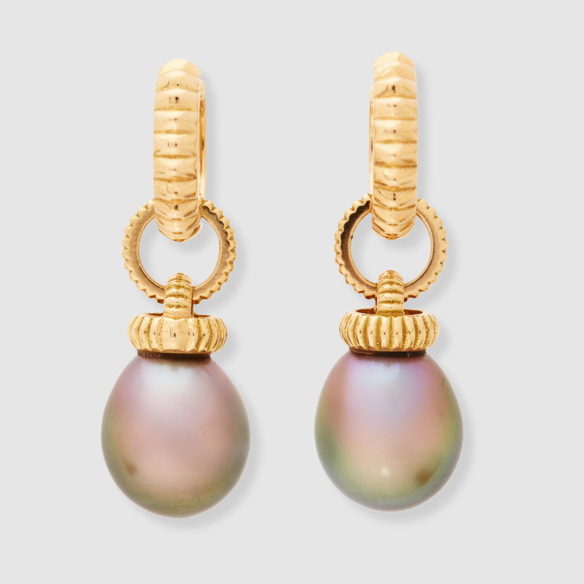 Tahitian Pearl Drops with Barre Huggies, 18k Yellow Gold, Large (Pearl)