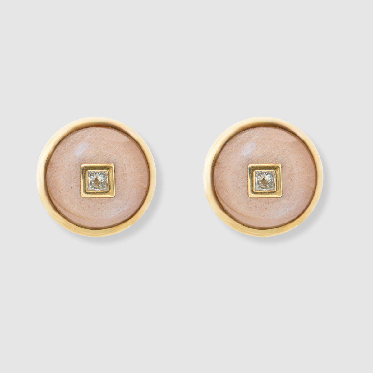 Princess Peach Moonstone Diamond Studs, 18K Yellow Gold, Medium