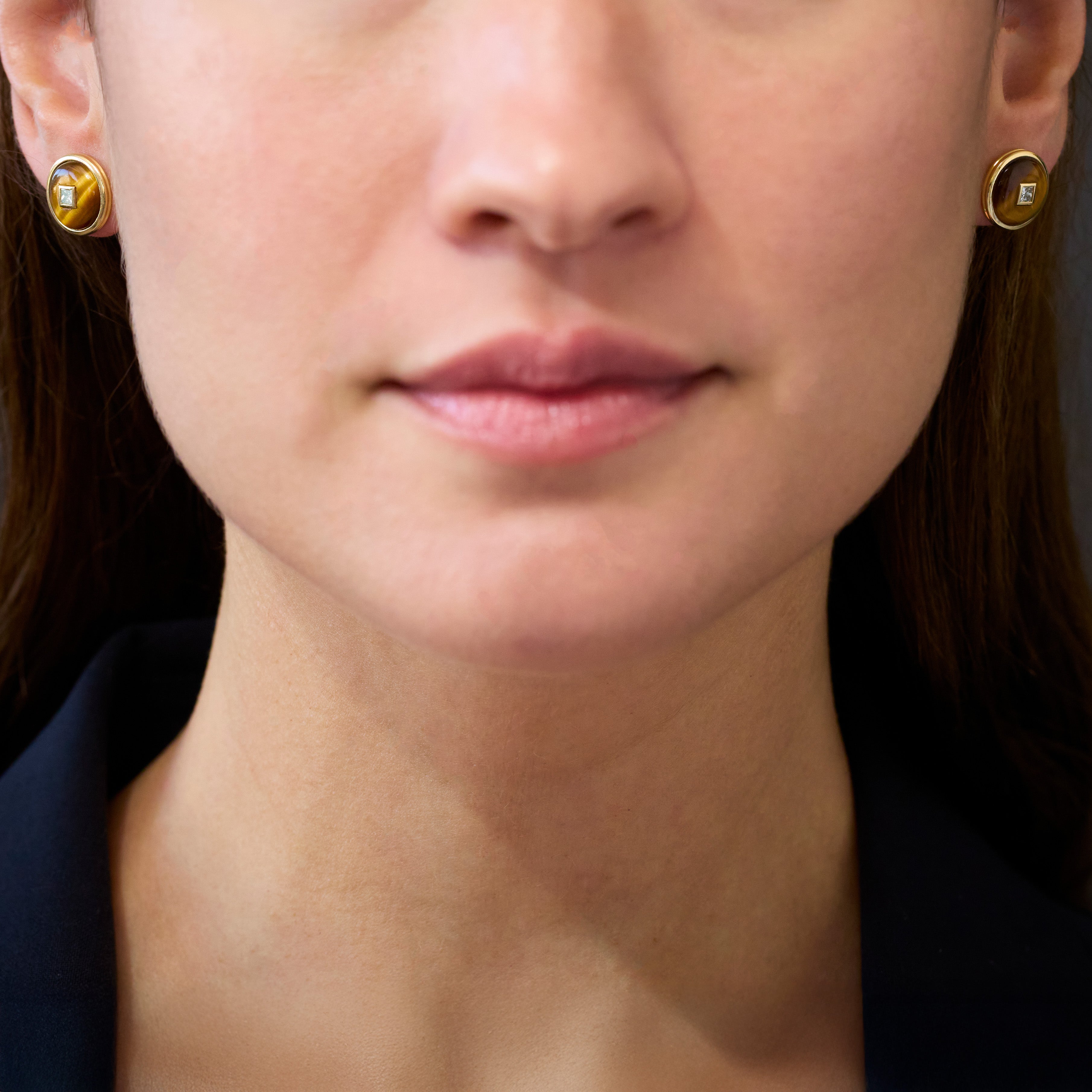 Princess Tiger's Eye Diamond Studs, 18K Yellow Gold, Medium
