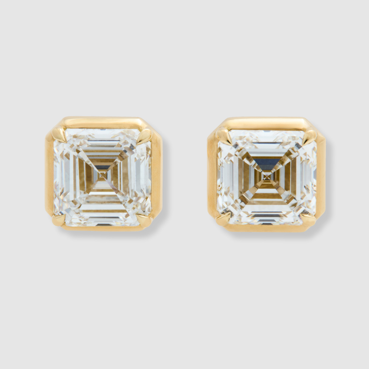 Diamond Asscher Prong Set Studs, 18k Yellow Gold