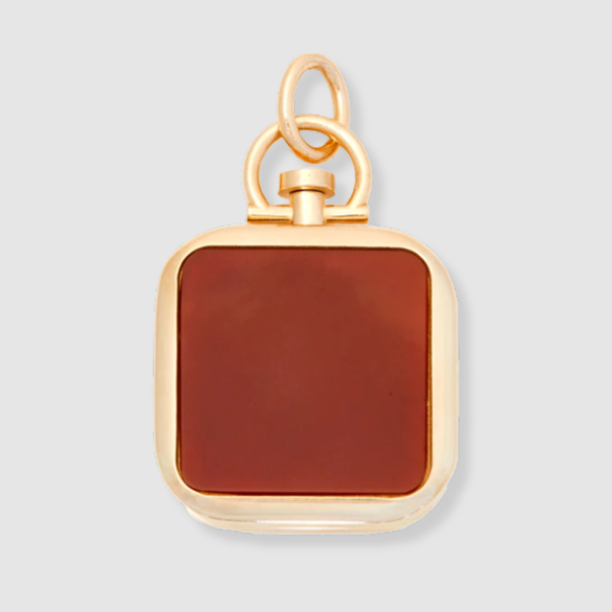 Reversible Square Red Chalcedony Barre Photo Locket 18k Yellow Gold (One Side Stone, One Side Barre)
