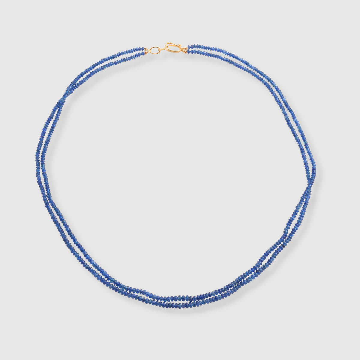 Rondelle Sapphire Blue Double Strand Necklace 18K Yellow Gold, 18"