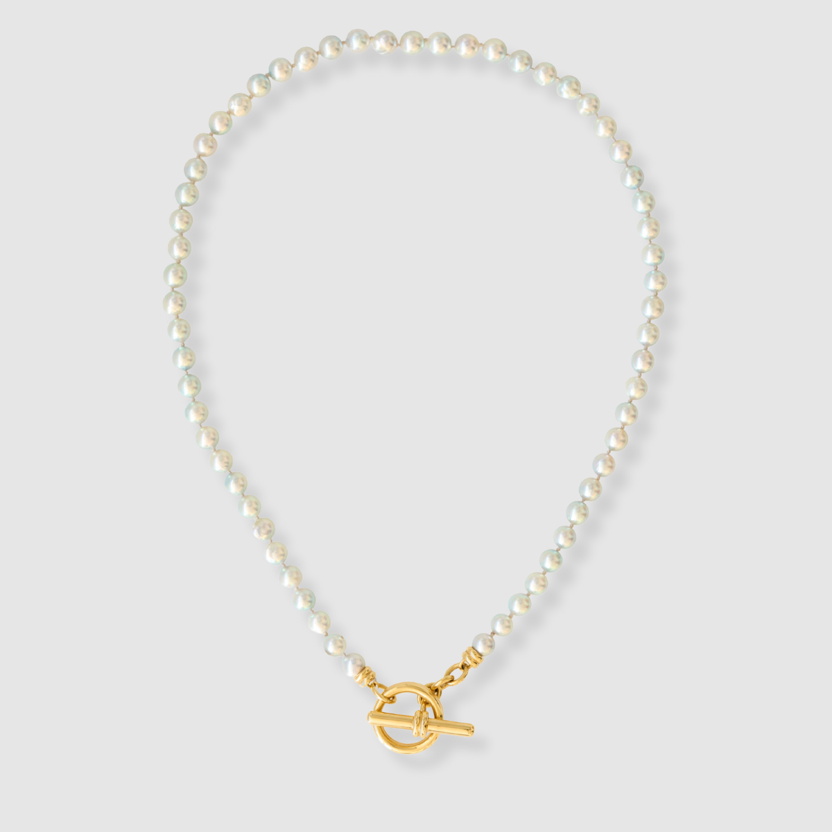Akoya Pearl Double Link Toggle Necklace 18K Yellow Gold, 20"