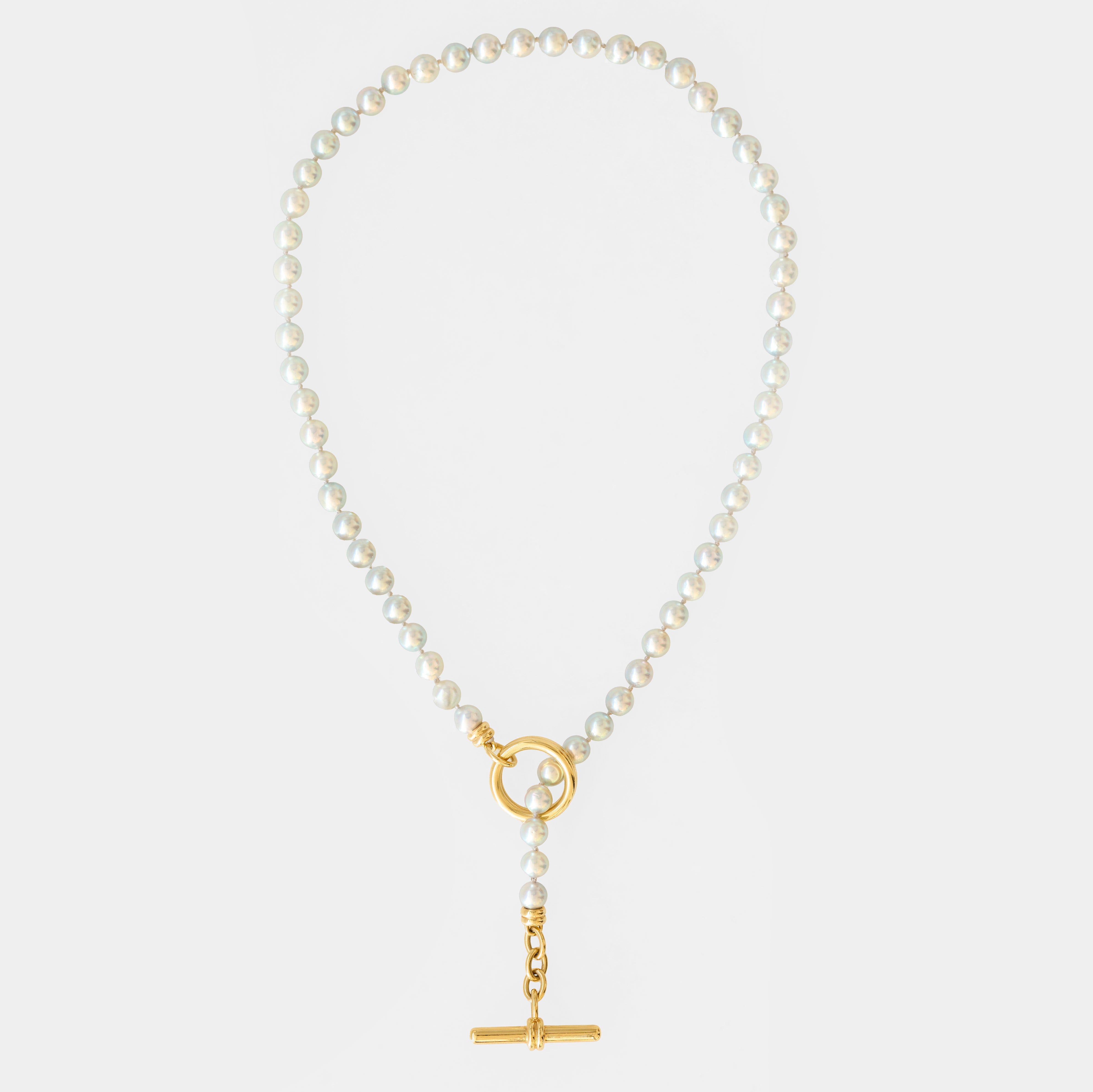 Akoya Pearl Double Link Toggle Necklace 18K Yellow Gold, 20"