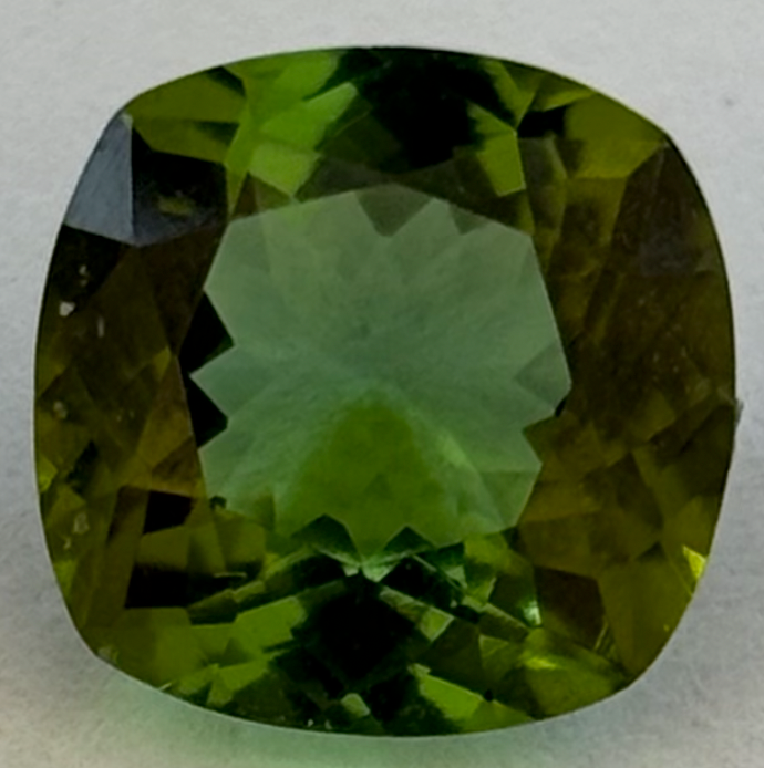 Green Tourmaline Cushion Bezel Set Charm Pendant, 18K Yellow Gold, 3.03ct