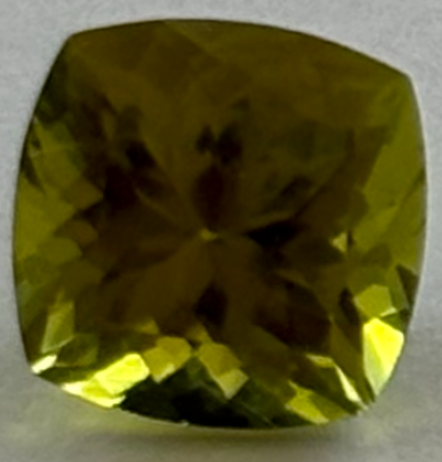 Yellow Green Tourmaline Cushion Bezel Set Pendant, 18K Yellow Gold, 2.43ct