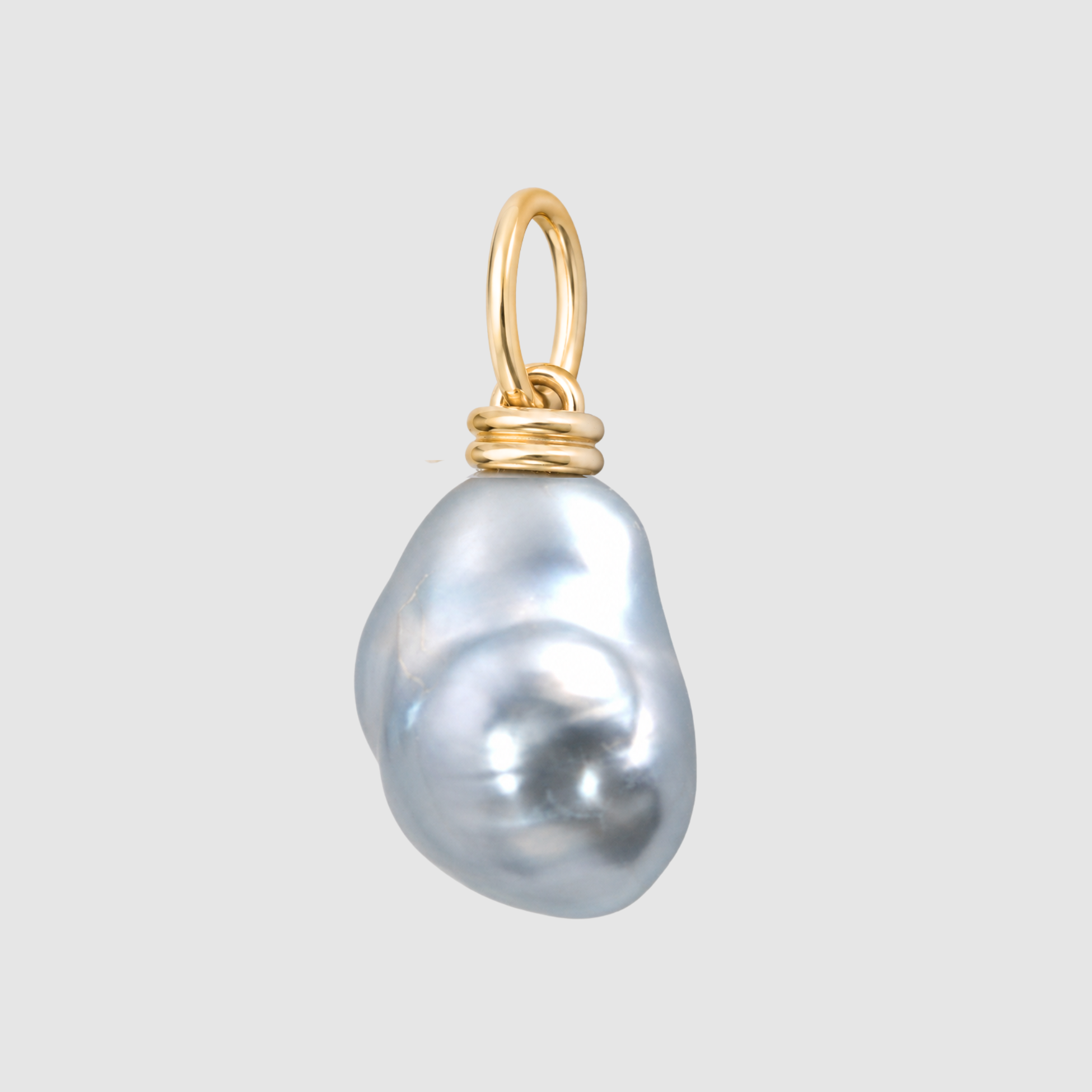 South Sea Drop Pearl Oval Link Pendant, 18K Yellow Gold, XLarge, Baroque