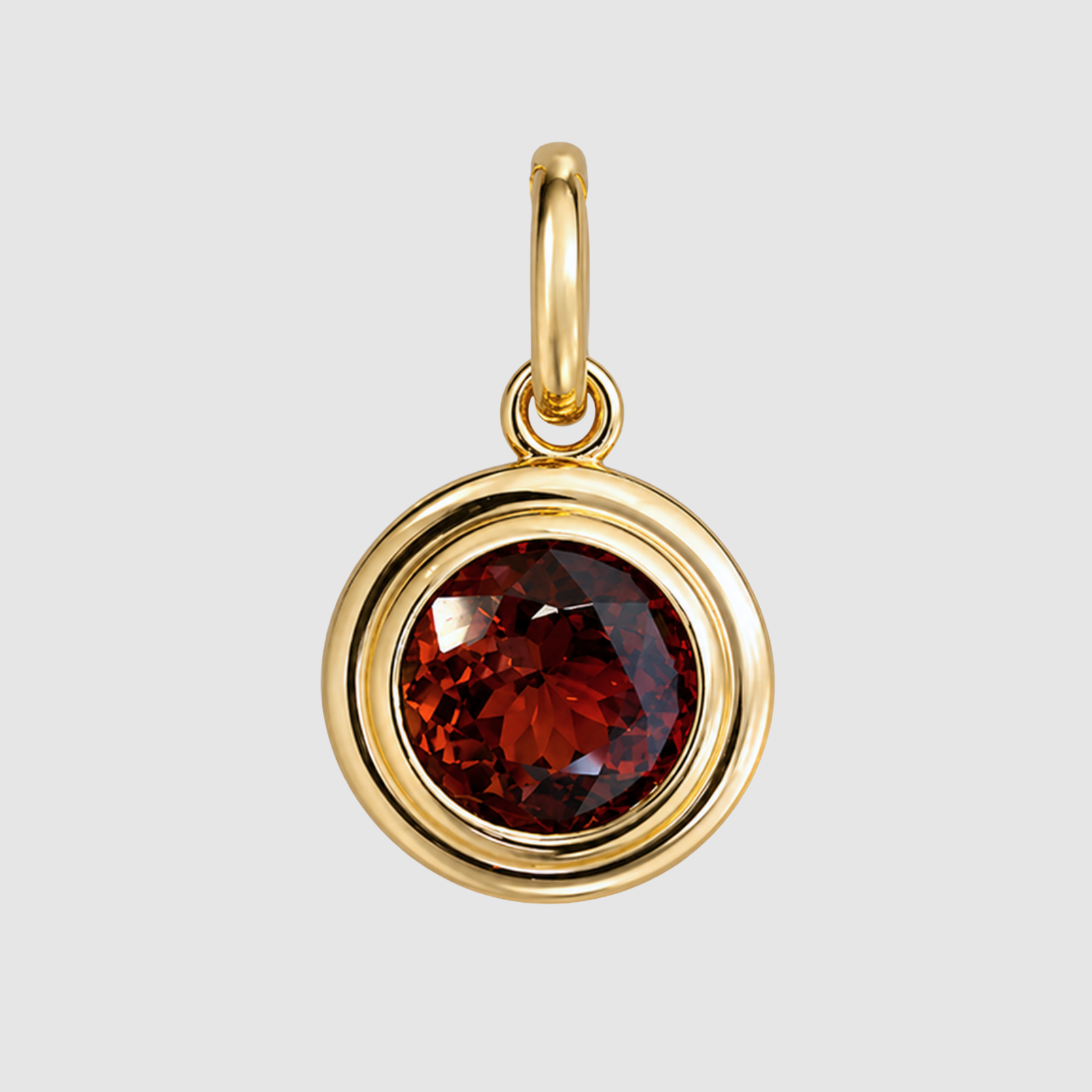 Orange Pink Tourmaline Round Bezel Set Pendant, 18K Yellow Gold, 2.83ct