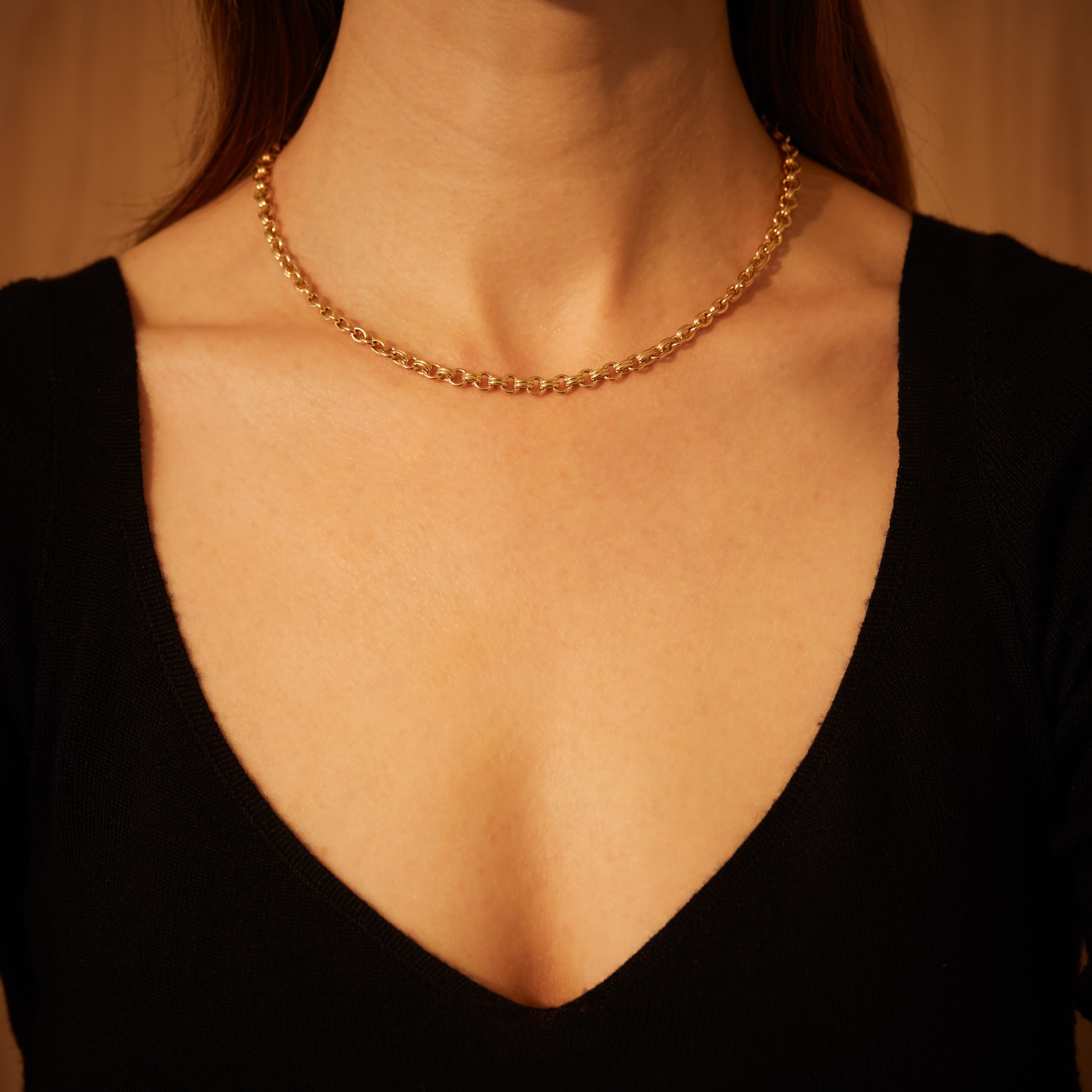 Double Chain Necklace, 18K Yellow Gold, Small Link, 16"