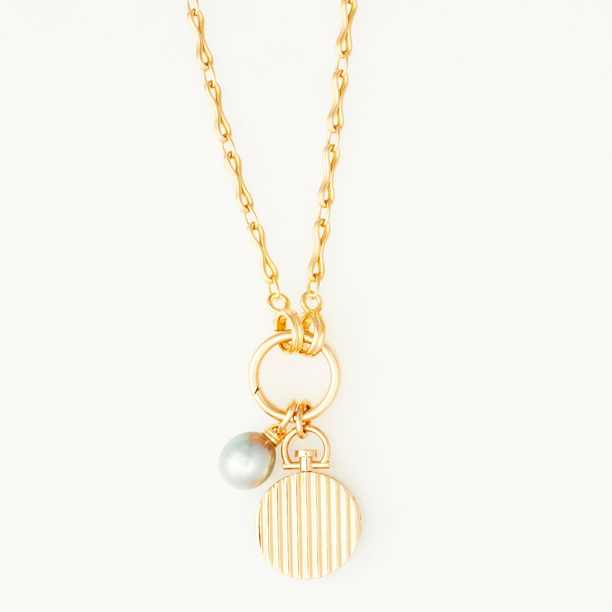 Convertible Column Chain Necklace 18K Yellow Gold, Medium Link, 20" Double Key Ring