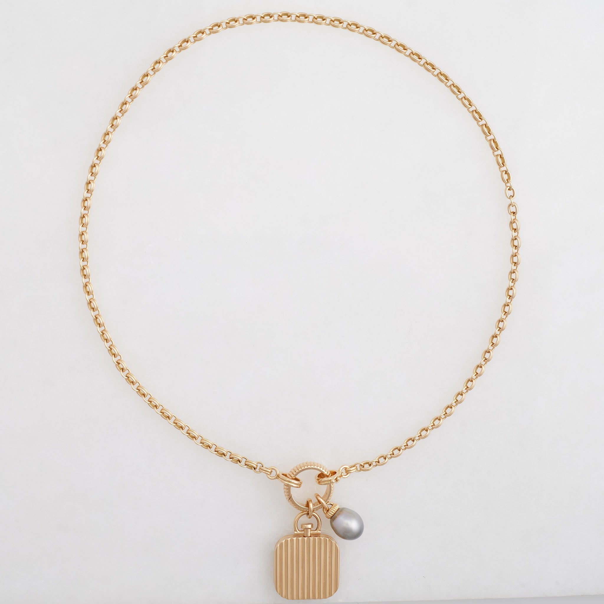 Convertible Double Chain Necklace 18K Yellow Gold, Medium Link, 20" Double Key Ring