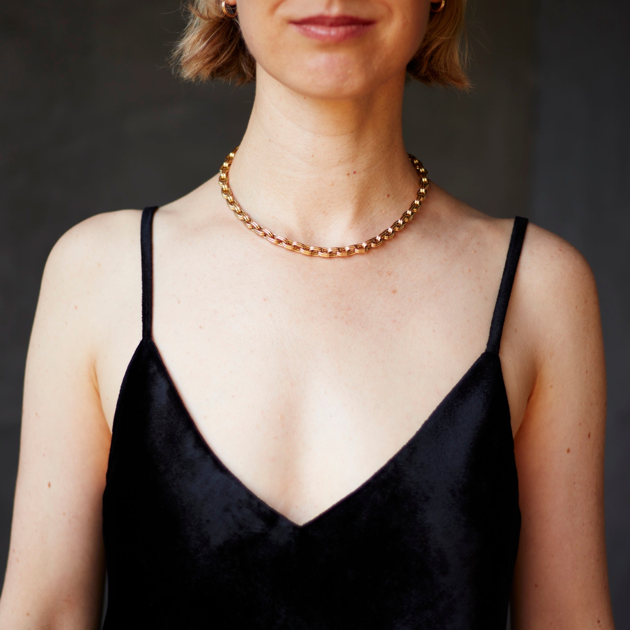 Double Box Chain Necklace, 18K Yellow Gold, Medium Link, 16"