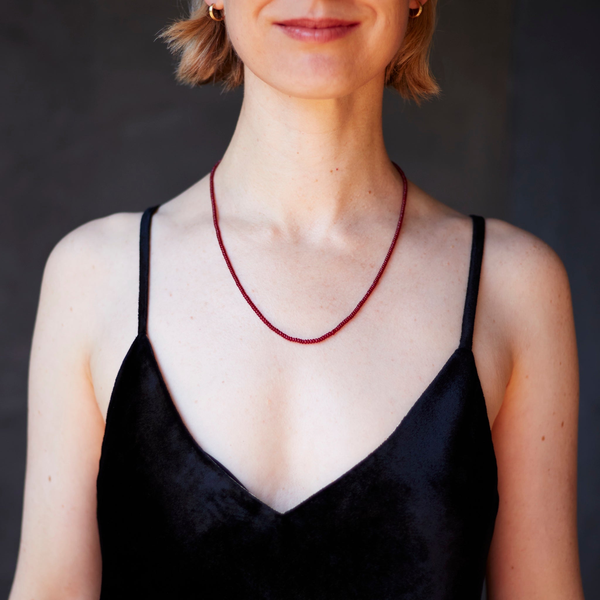 Rondelle Ruby Necklace 18K Yellow Gold, 20"