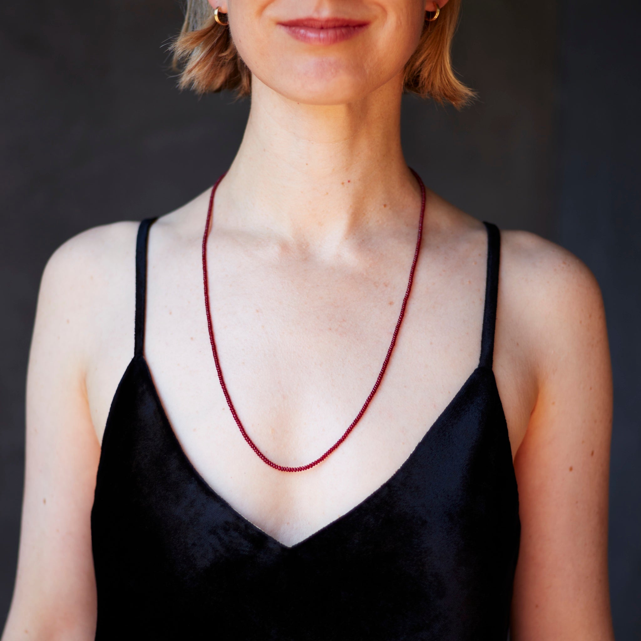 Rondelle Ruby Necklace 18K Yellow Gold, 25"