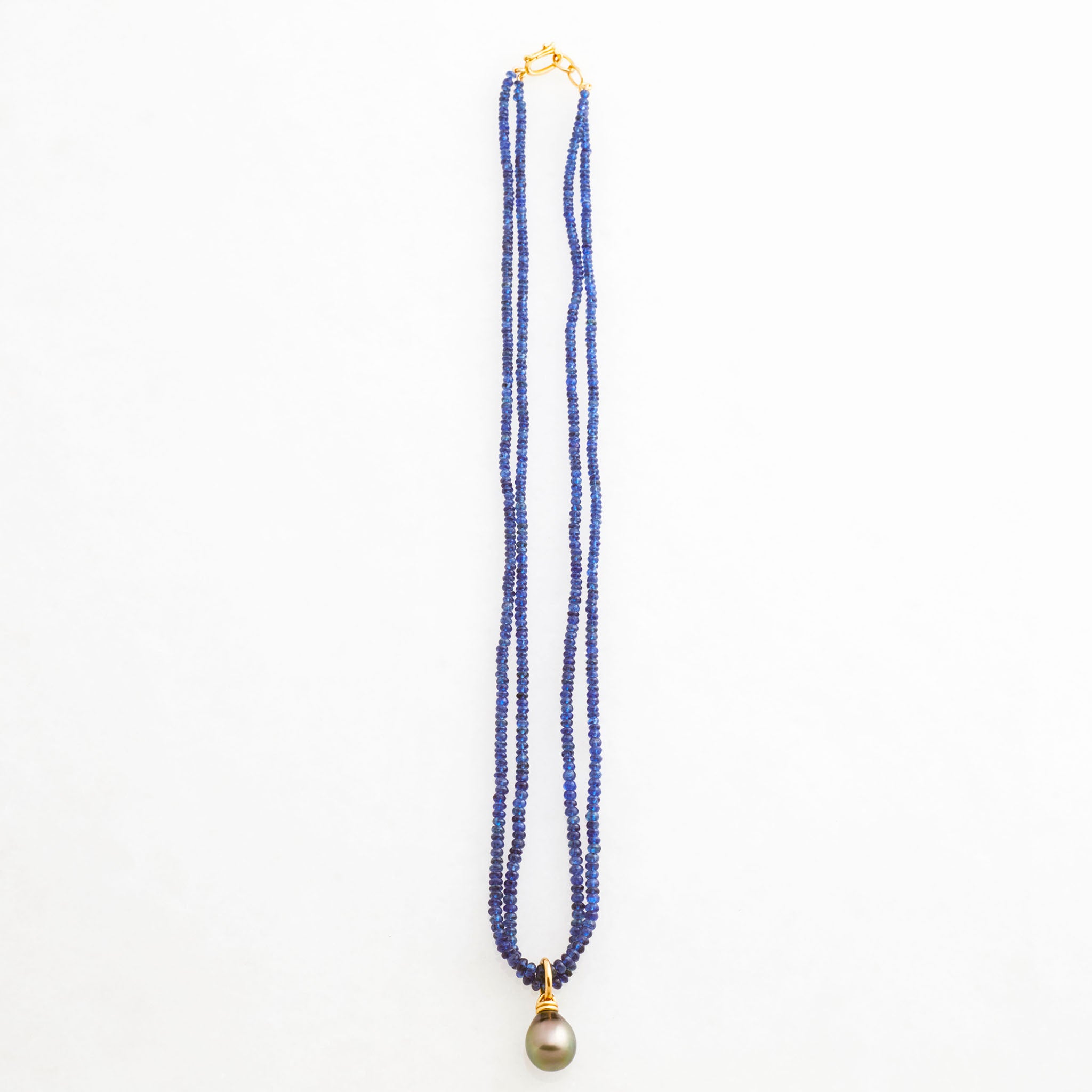 Rondelle Sapphire Blue Double Strand Necklace 18K Yellow Gold, 18"
