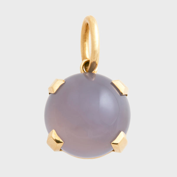 Blue Chalcedony Faceted Prong Round Pendant, 18k Yellow Gold