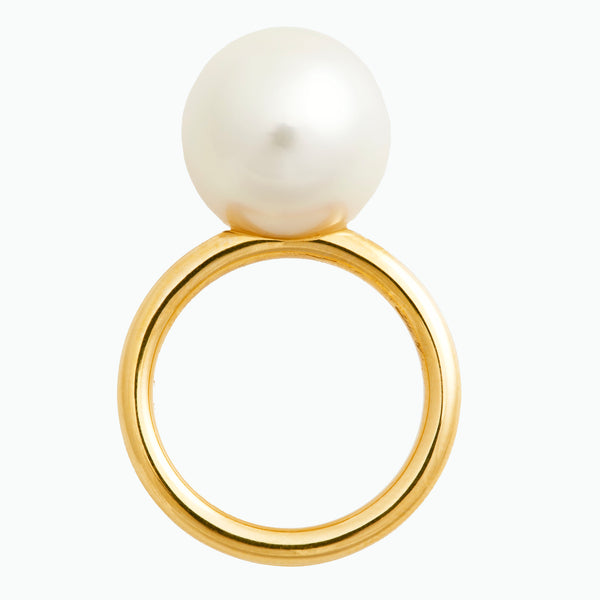 Pearl Single White South Sea Ring, 18k Yellow Gold, Large