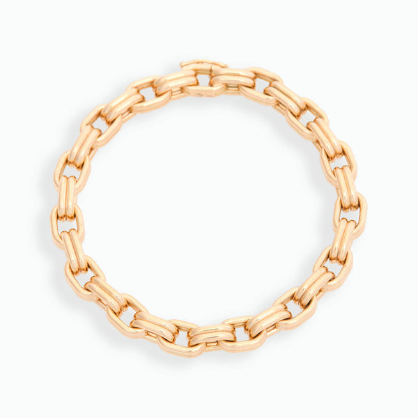Double Box Chain Bracelet 18K Yellow Gold, Medium Link, 7.25"