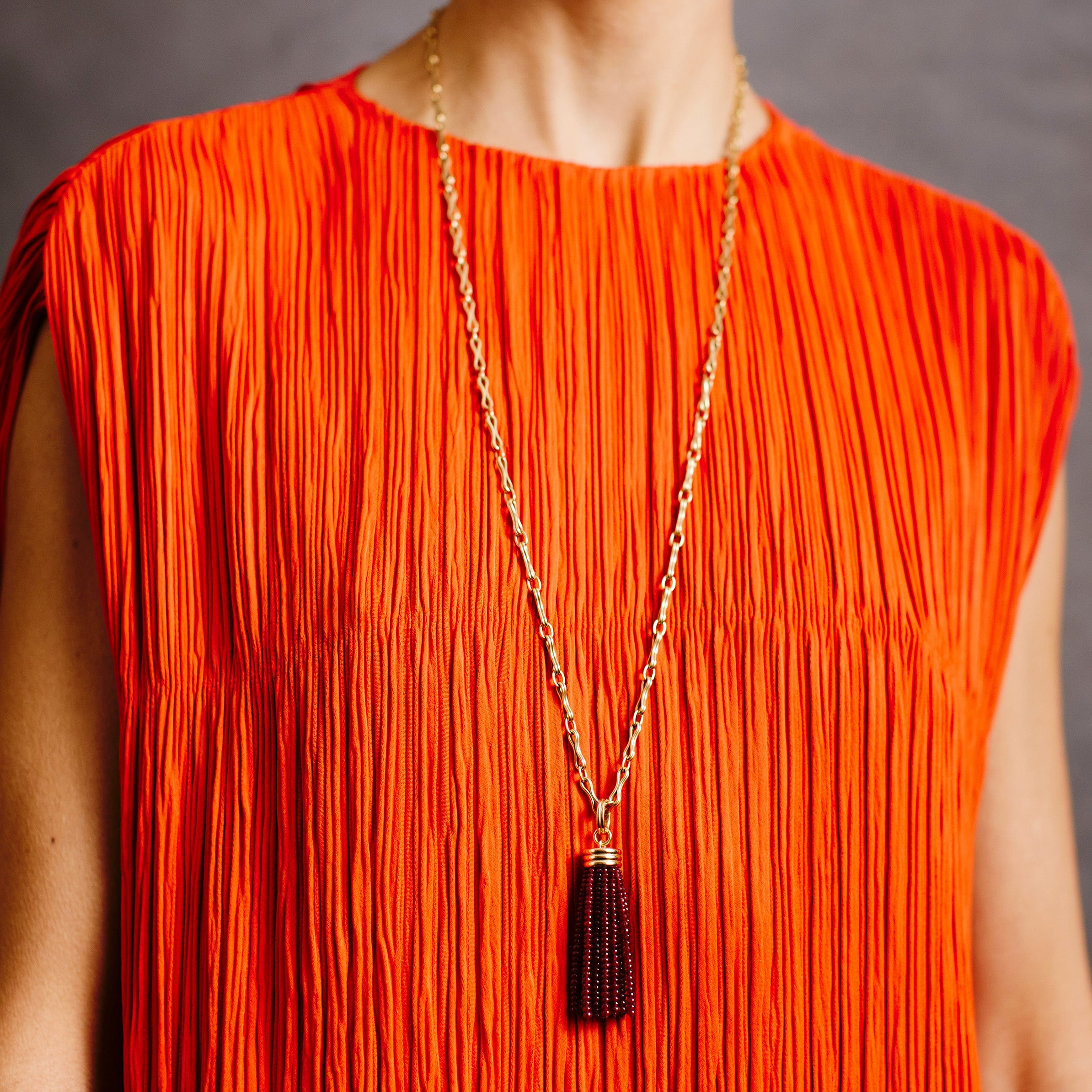 Triple Tassel Ruby Rondelles Pendant, 18K Yellow Gold