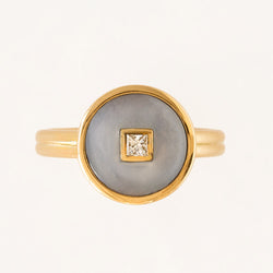 Diamond Blue Chalcedony Double Band Ring, 18K Yellow Gold