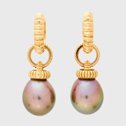 Tahitian Pearl Drops with Barre Huggies, 18k Yellow Gold, Medium (Pearl)