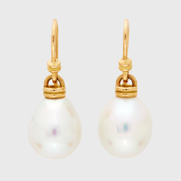 South Sea White Pearl Drop Pearl Earrings, 18k Yellow Gold, Medium (Pearl)