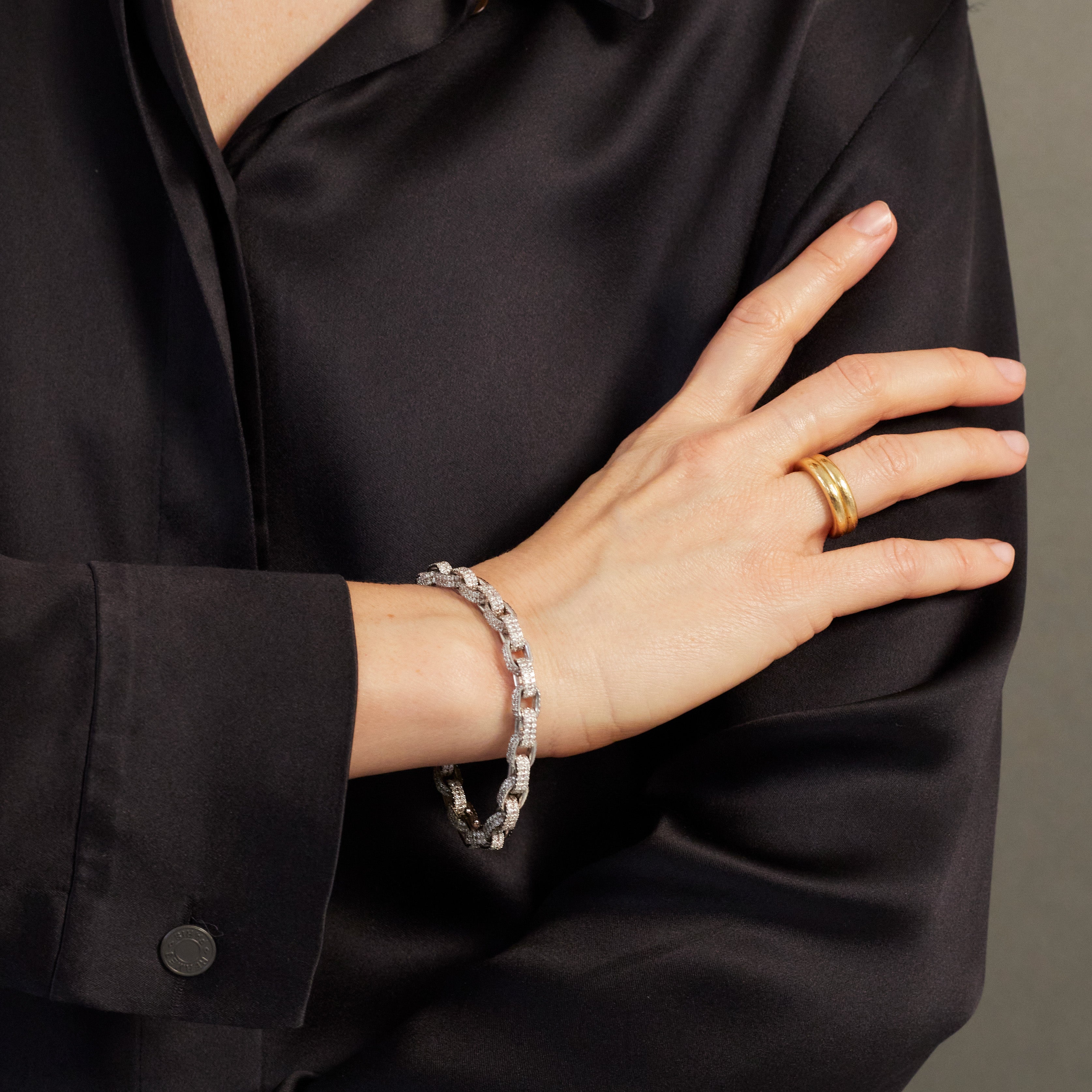 Diamond Double Box Chain Bracelet 18K White Gold, Medium Link, 7.25"