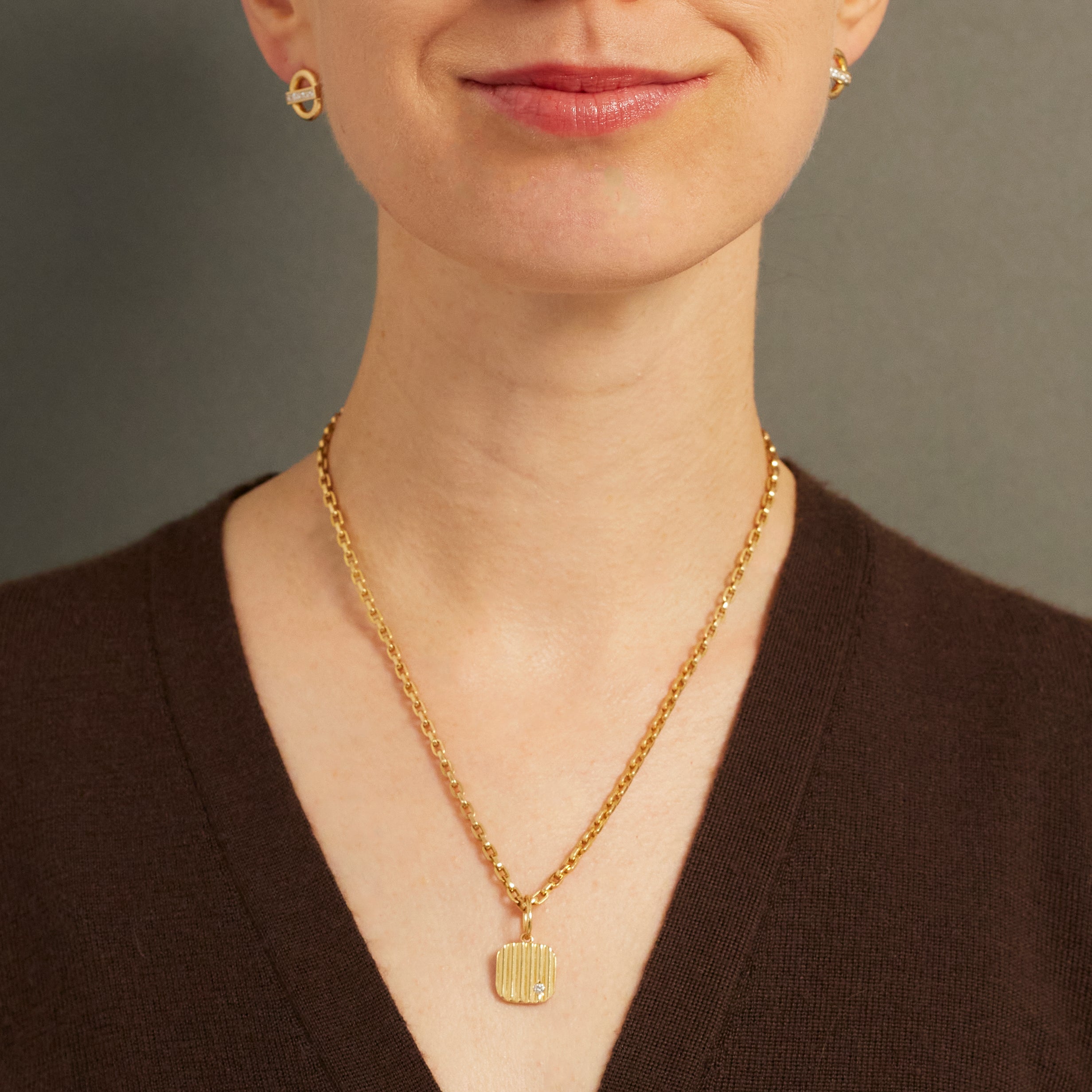 Square Barre Diamond Medallion, 18k Yellow Gold, Small